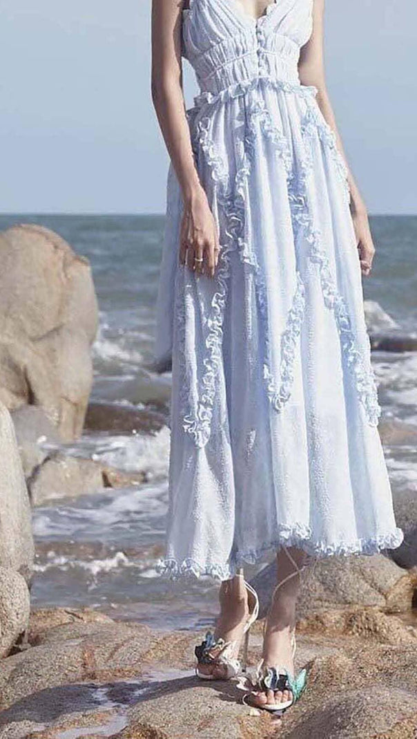 AIIZIE LACE-UP BACKLESS MIDI DRESS IN BLUE - product image