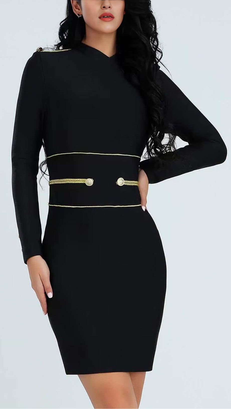 LONG SLEEVE BANDAGE MINI DRESS IN BLACK