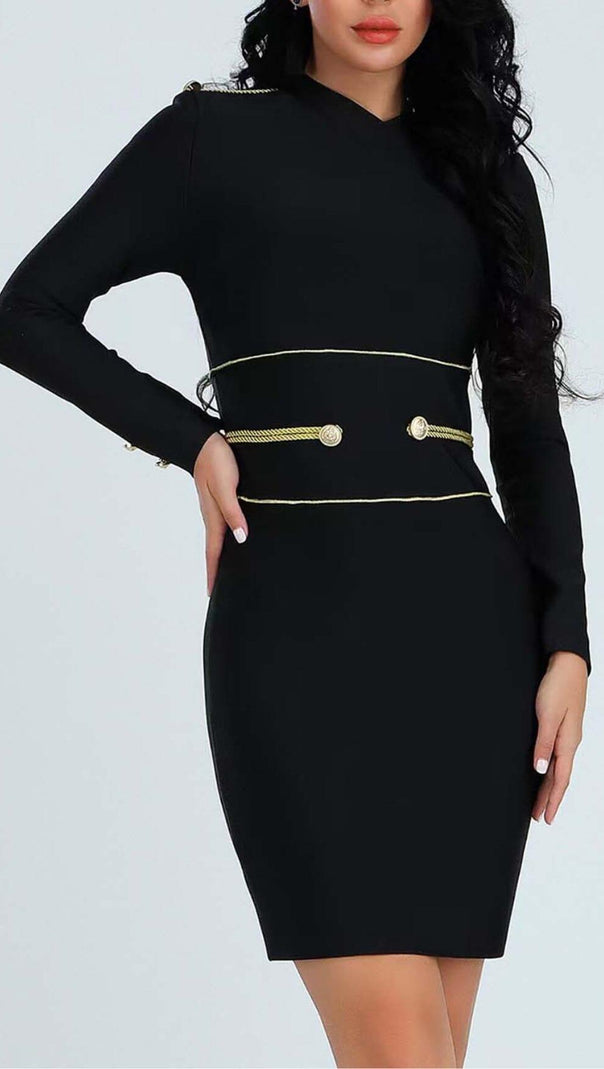 AIIZIE LONG SLEEVE BANDAGE MINI DRESS IN BLACK - product image