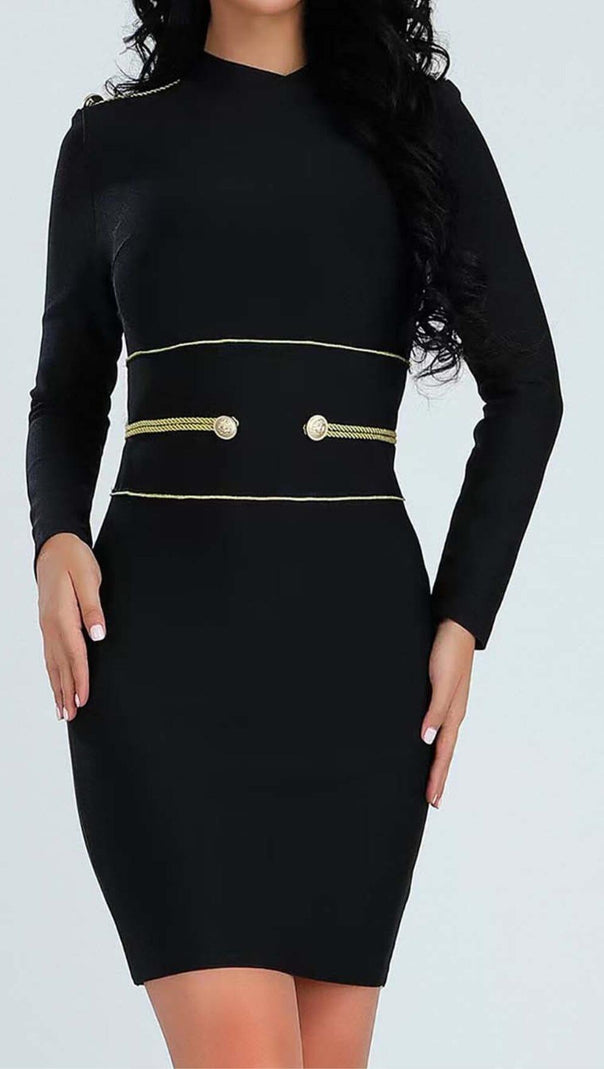 AIIZIE LONG SLEEVE BANDAGE MINI DRESS IN BLACK - product image
