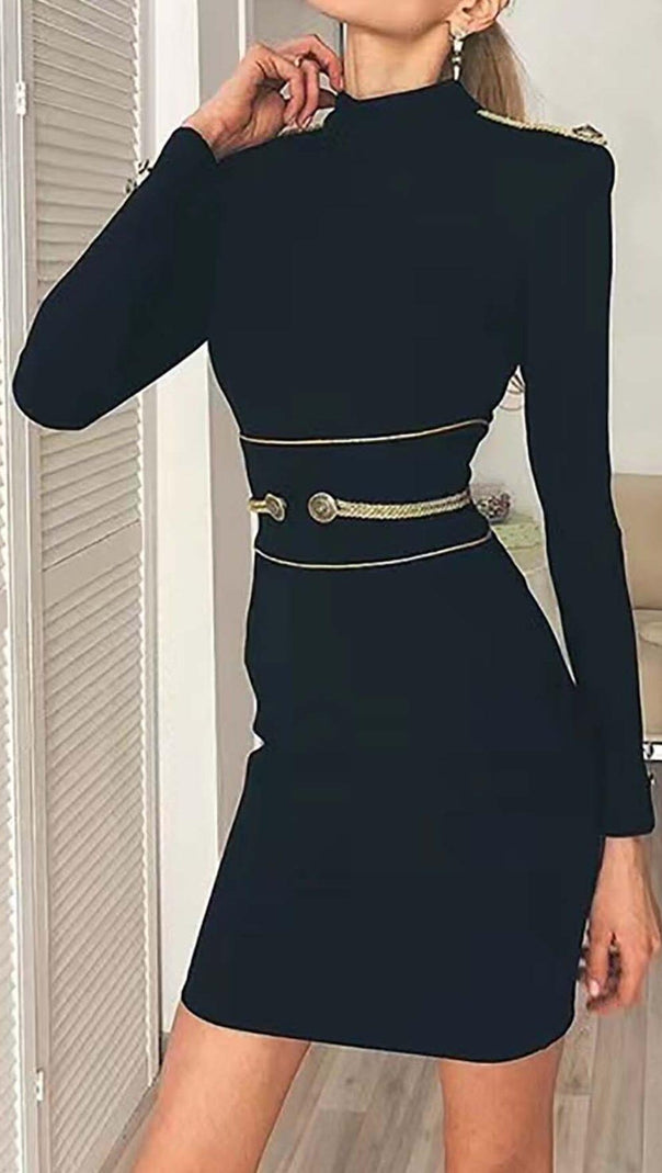 AIIZIE LONG SLEEVE BANDAGE MINI DRESS IN BLACK - product image