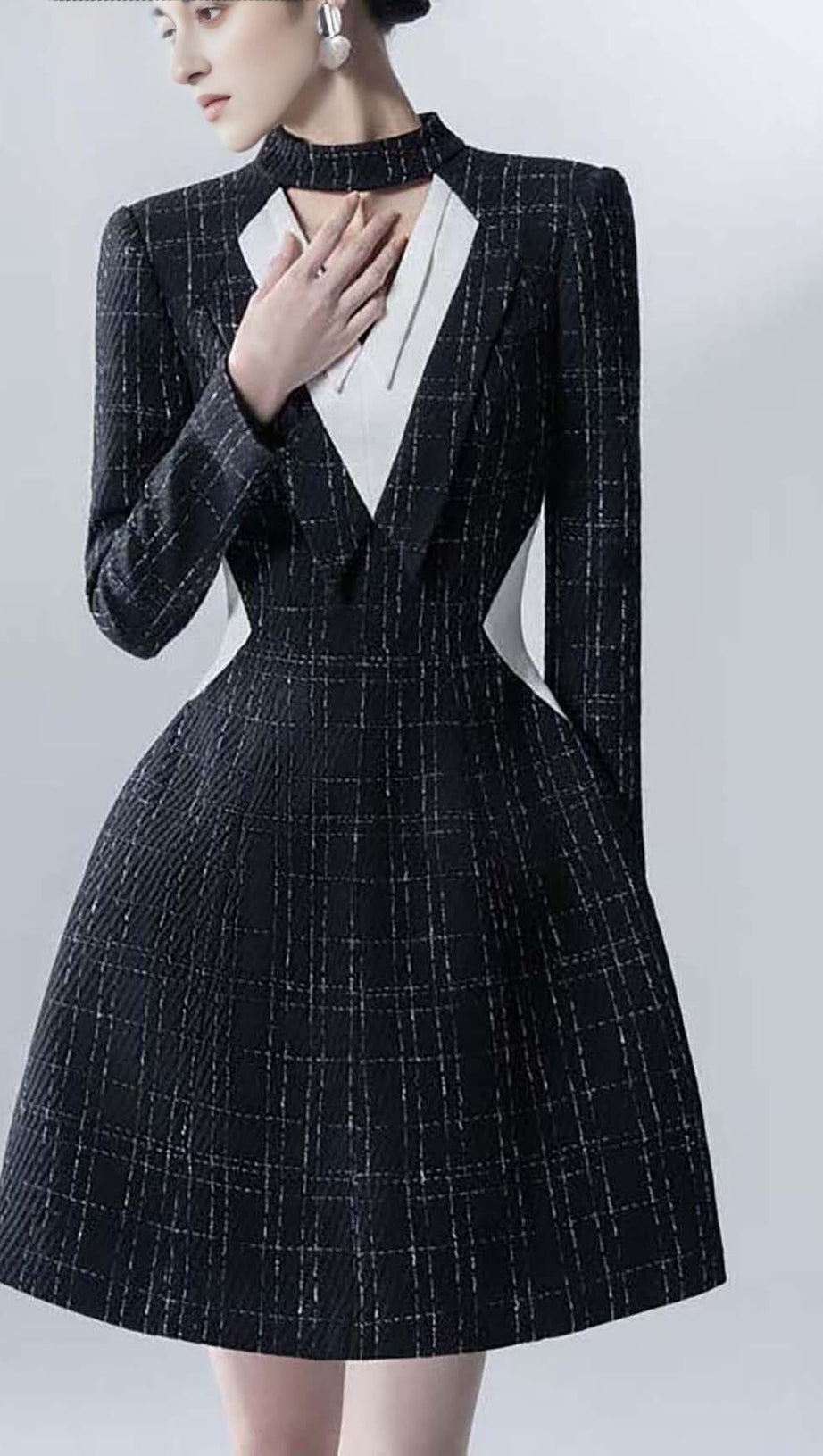 LONG SLEEVES A LINE JACKET DRESS IN BLACK