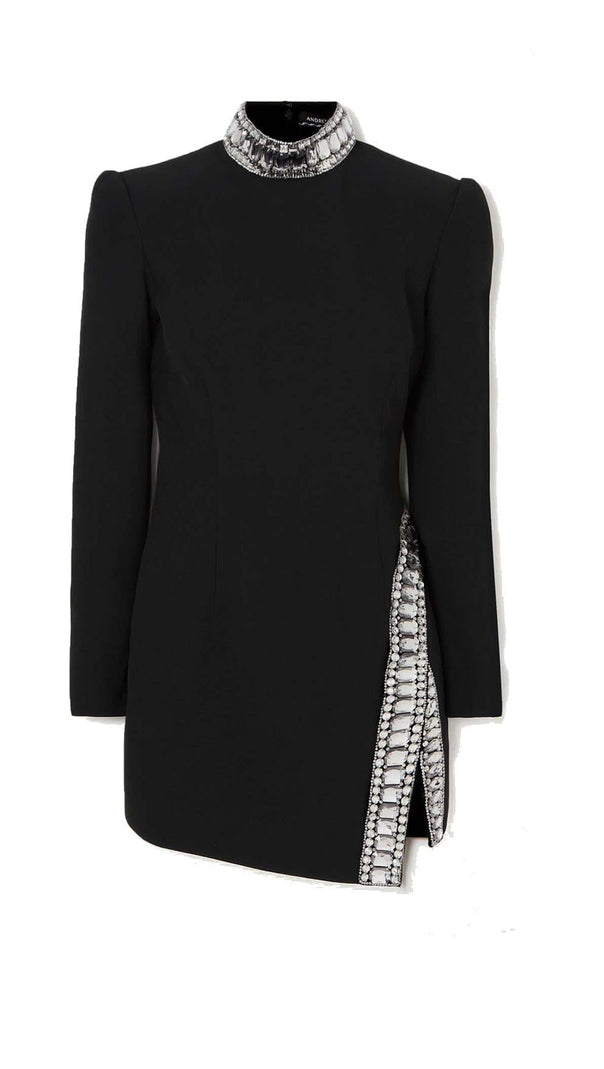 AIIZIE LONG-SLEEVE CRYSTAL TRIM MINI DRESS IN BLACK - product image