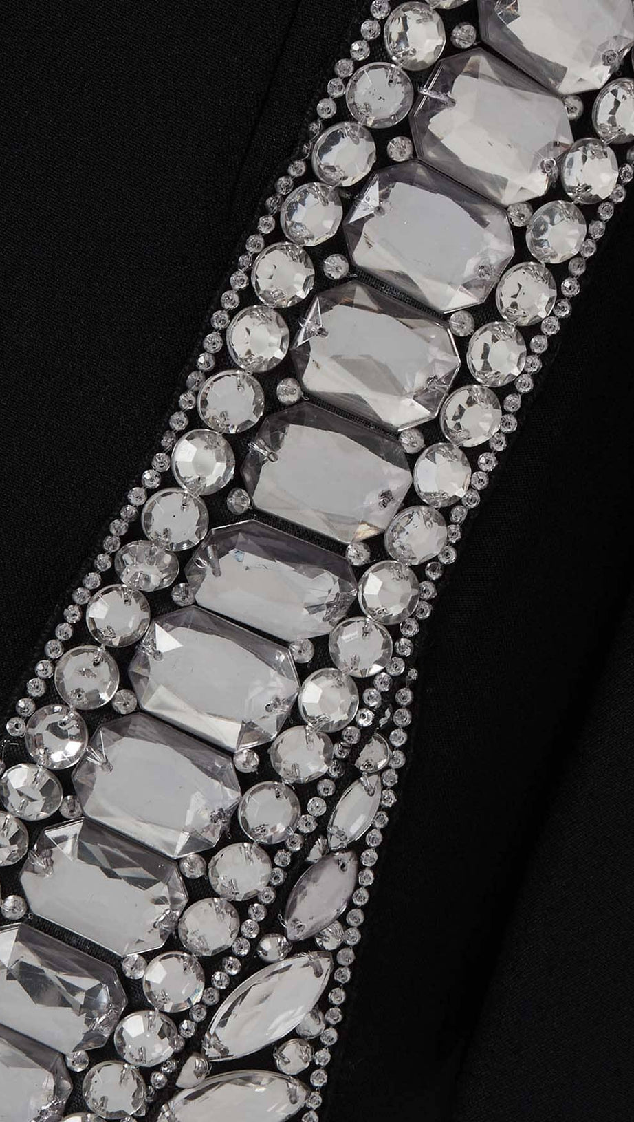 LONG-SLEEVE CRYSTAL TRIM MINI DRESS IN BLACK