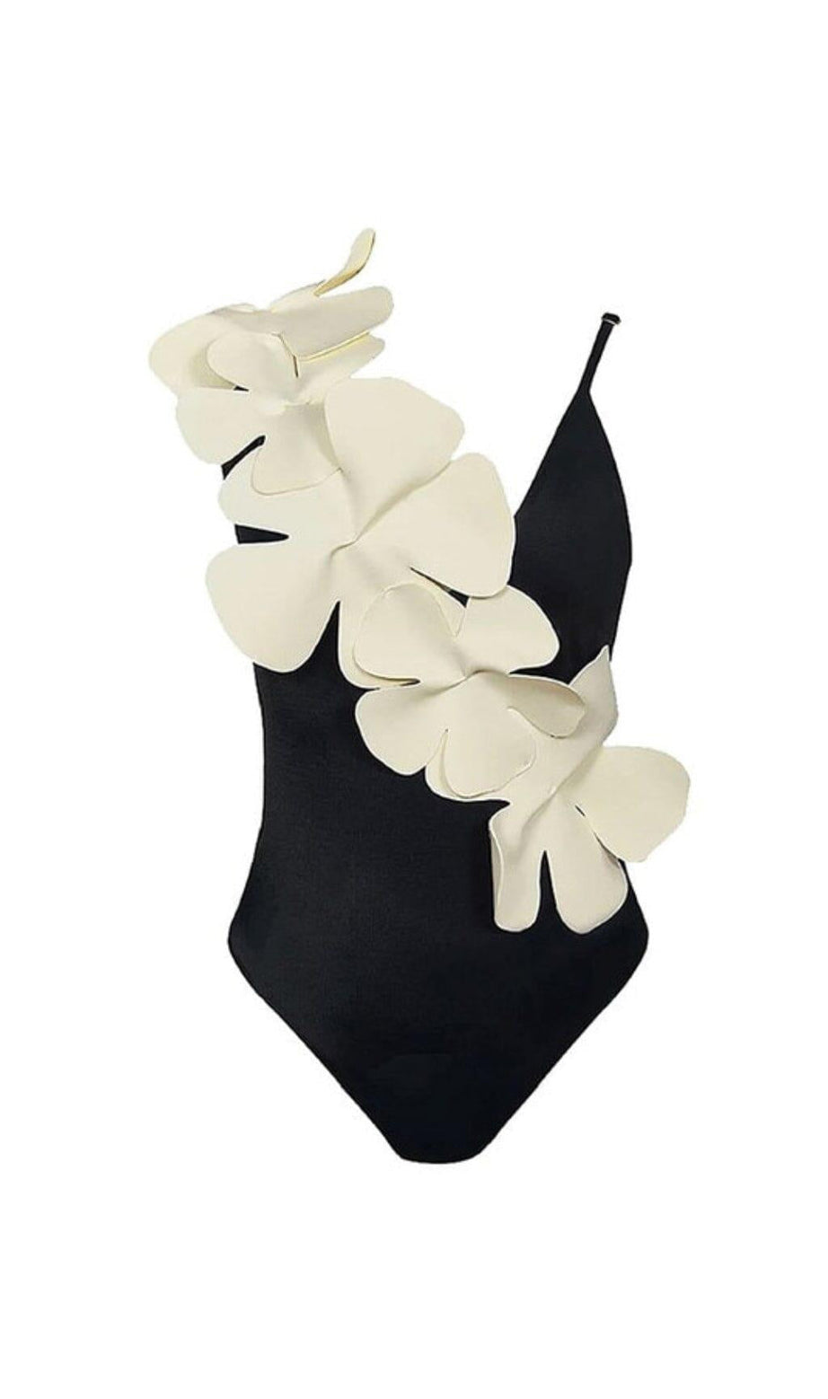 Rückenfreier Badeanzug mit Blumendekor in Schwarz