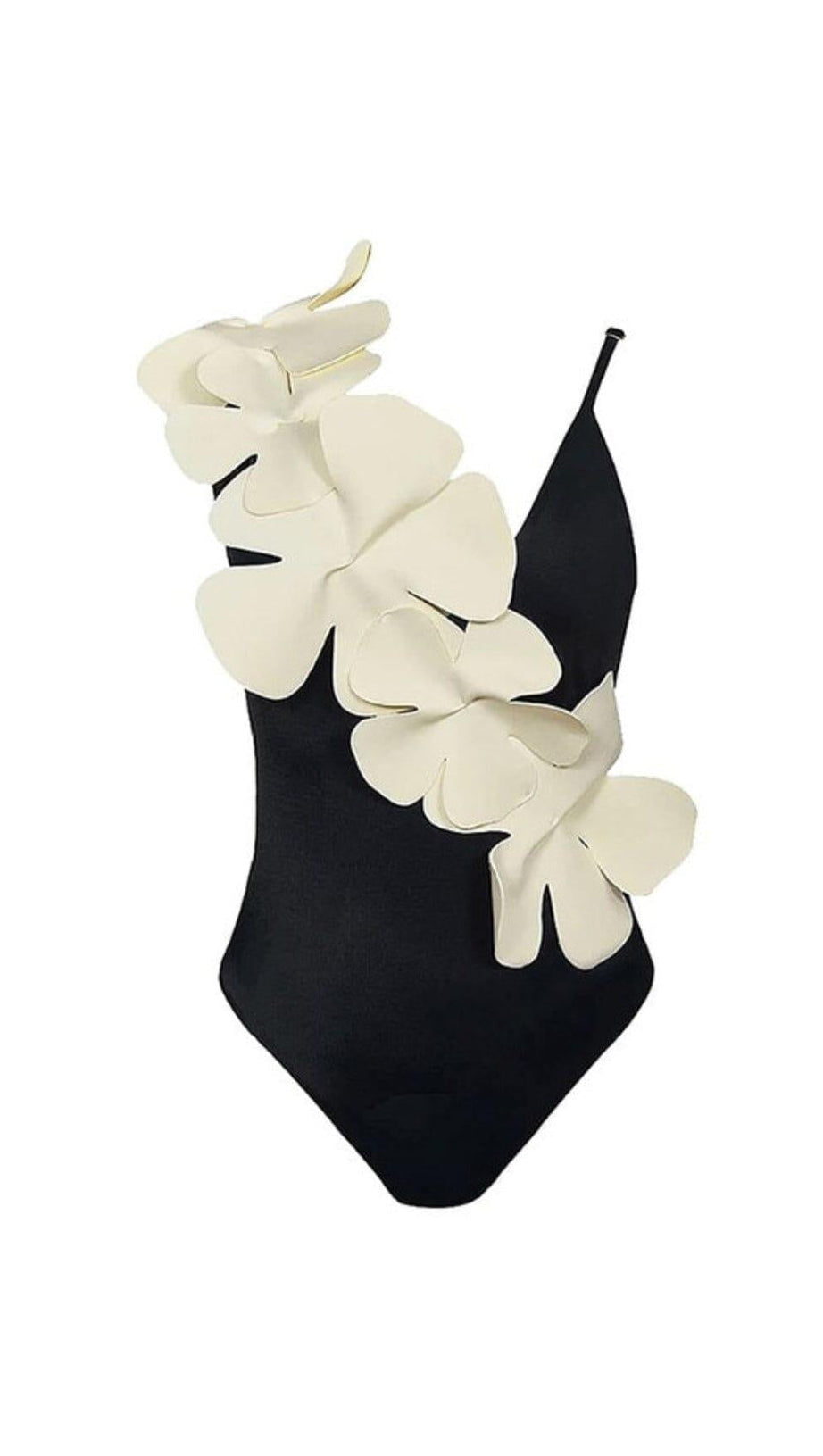 Rückenfreier Badeanzug mit Blumendekor in Schwarz