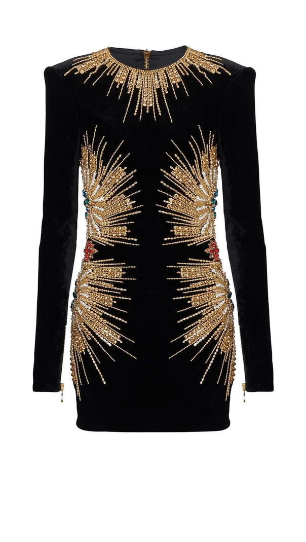 AIIZIE LONG-SLEEVE EMBELLISHED MINI DRESS IN BLACK - product image