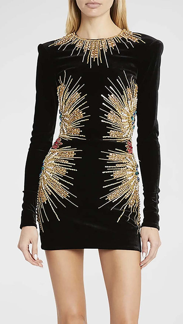 AIIZIE LONG-SLEEVE EMBELLISHED MINI DRESS IN BLACK - product image