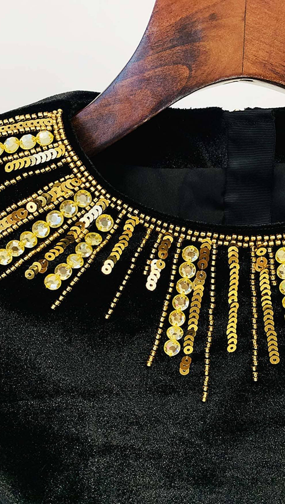 LONG-SLEEVE EMBELLISHED MINI DRESS IN BLACK