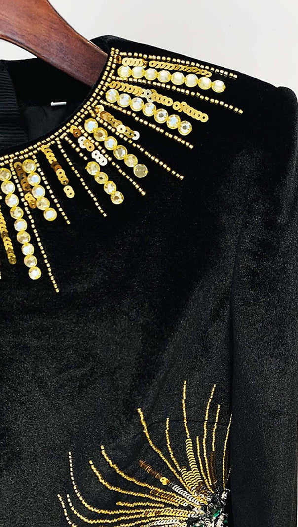 AIIZIE LONG-SLEEVE EMBELLISHED MINI DRESS IN BLACK - product image