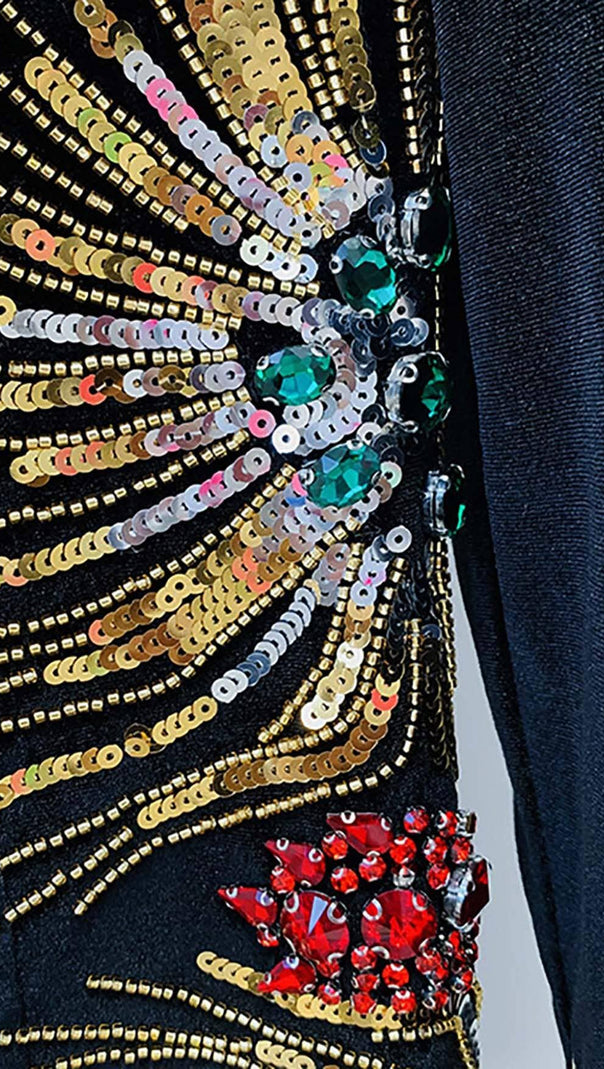 AIIZIE LONG-SLEEVE EMBELLISHED MINI DRESS IN BLACK - product image