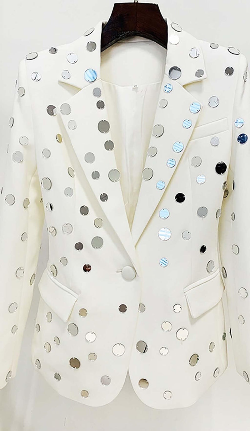 MIRROR SEQUIN DETAIL JACKET IN WHITE