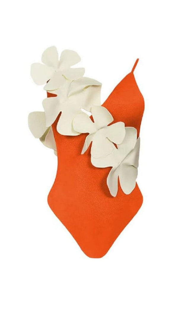 AIIZIE FLOWER DECOR BACKLESS ONE PIECE SWIMSUIT IN ORANGE - product image
