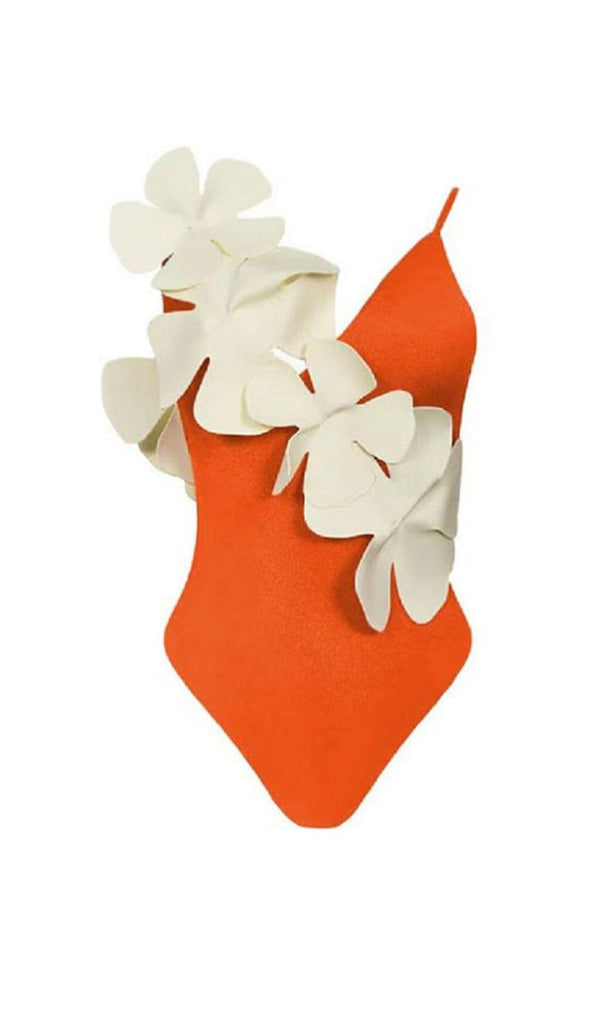 FLOWER DECOR BACKLESS ONE PIECE SWIMSUIT IN ORANGE