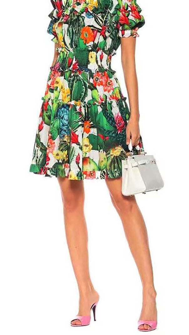 AIIZIE ONE SHOULDER CACTUS MINI DRESS IN GREEN - product image