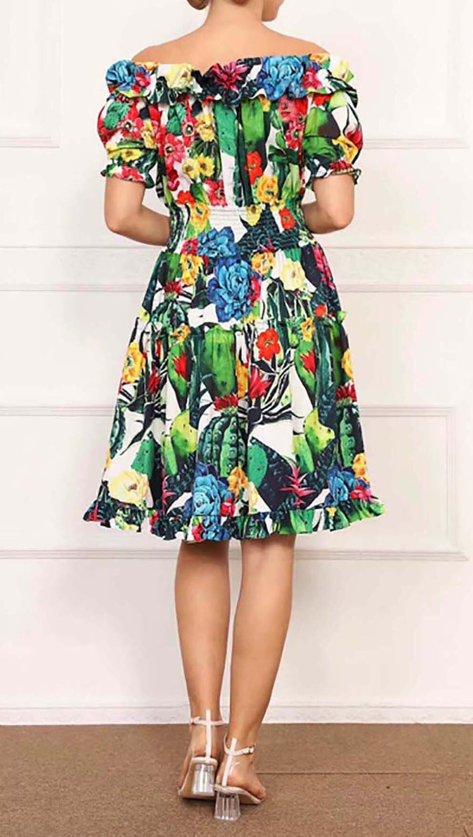 ONE SHOULDER CACTUS MINI DRESS IN GREEN