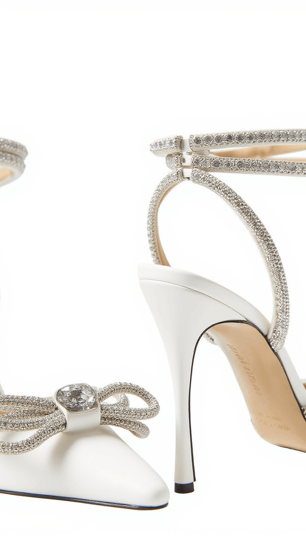AIIZIE LAILA BOW CRYSTAL SATIN HEELS IN WHITE - product image