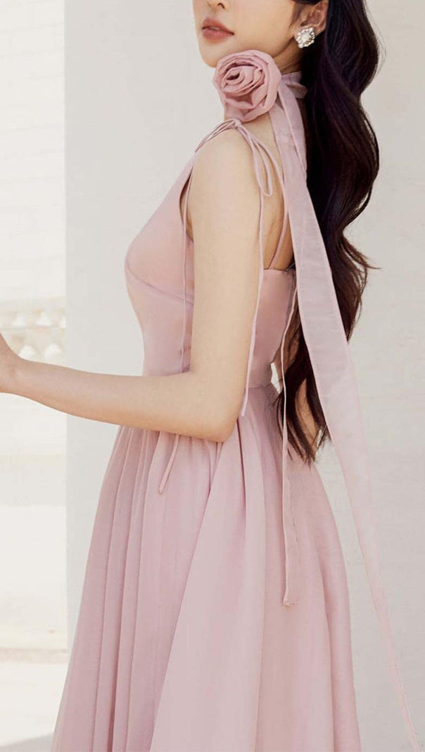 AIIZIE PLEATED FLARE BOTTOMING MIDI DRESS IN PINK - product image