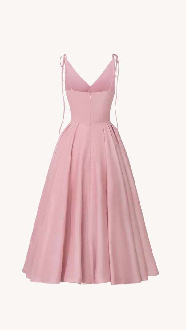 AIIZIE PLEATED FLARE BOTTOMING MIDI DRESS IN PINK - product image