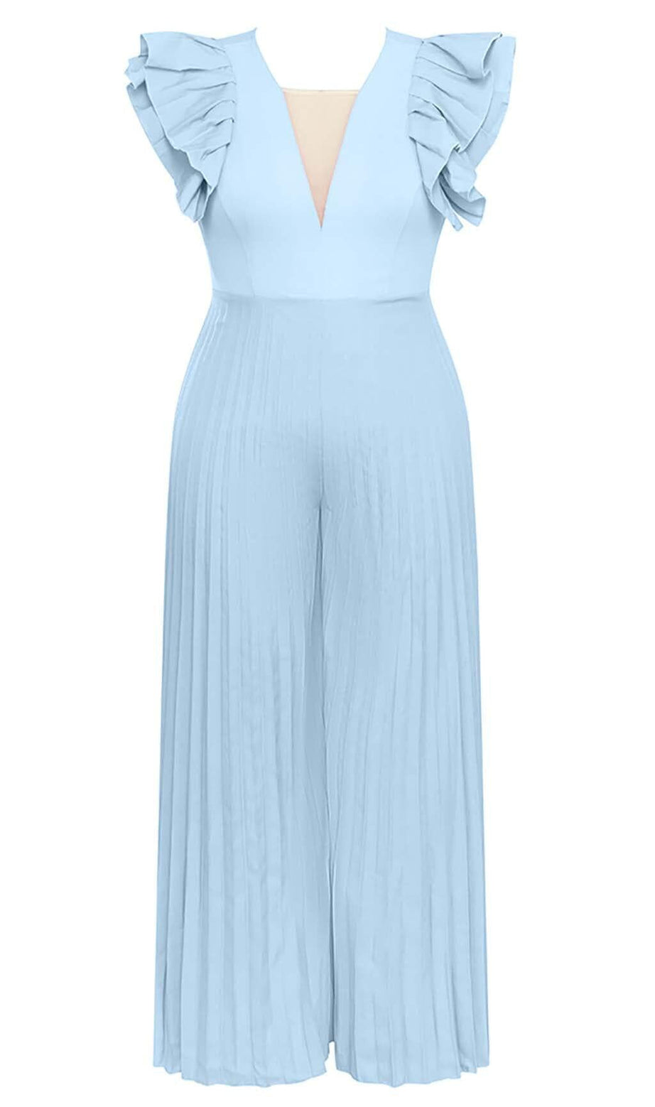 PLUNGE PLATED MAXI DRESS IN BLUE