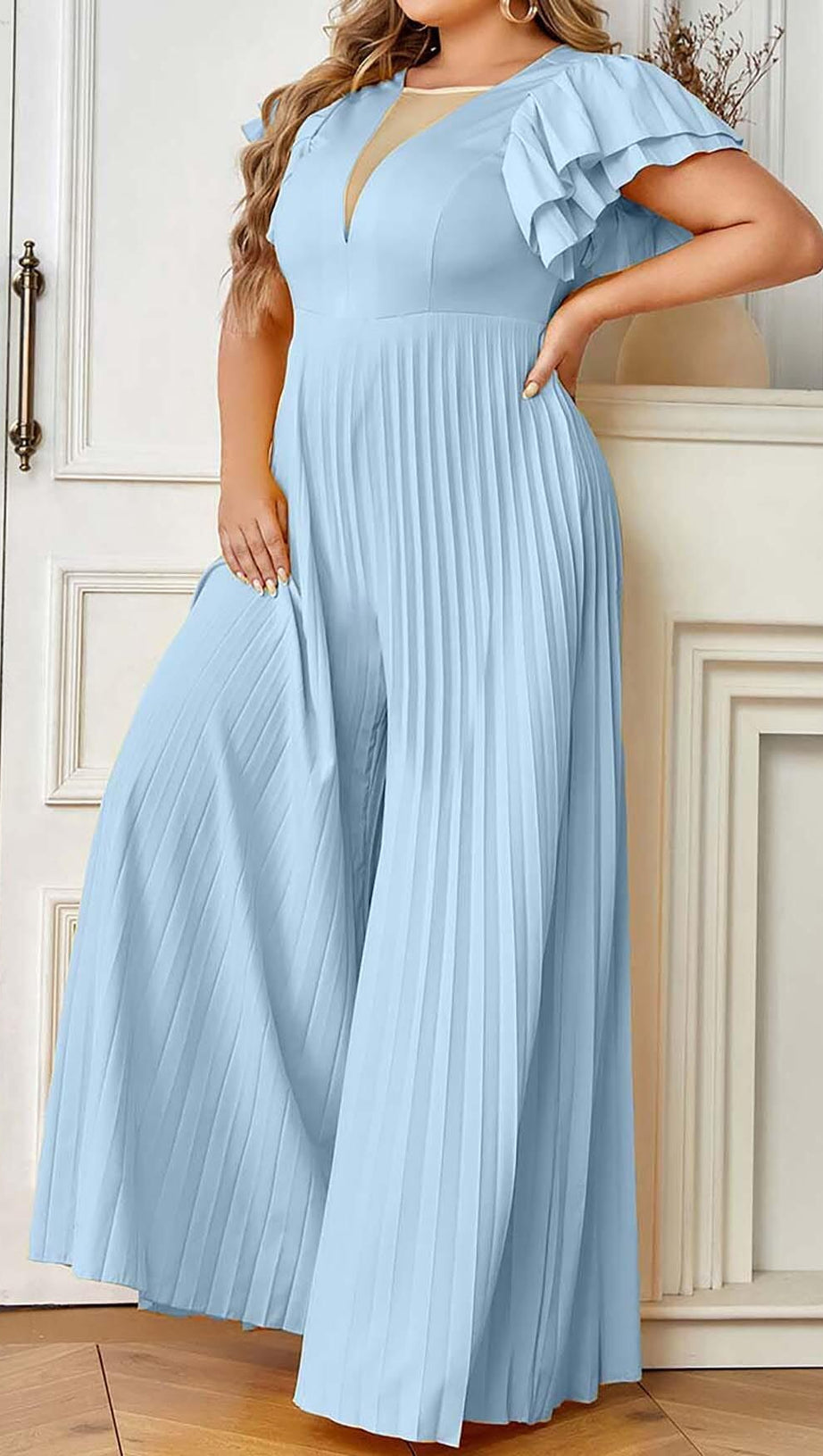 PLUNGE PLATED MAXI DRESS IN BLUE