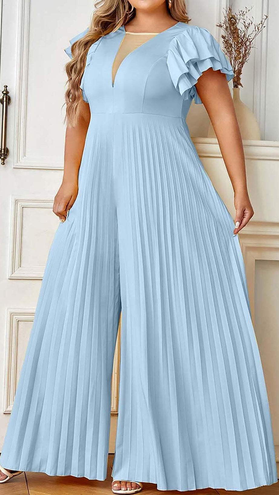 PLUNGE PLATED MAXI DRESS IN BLUE