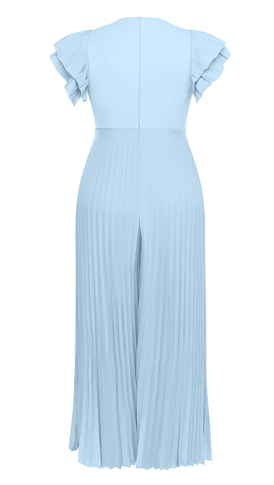 PLUNGE PLATED MAXI DRESS IN BLUE