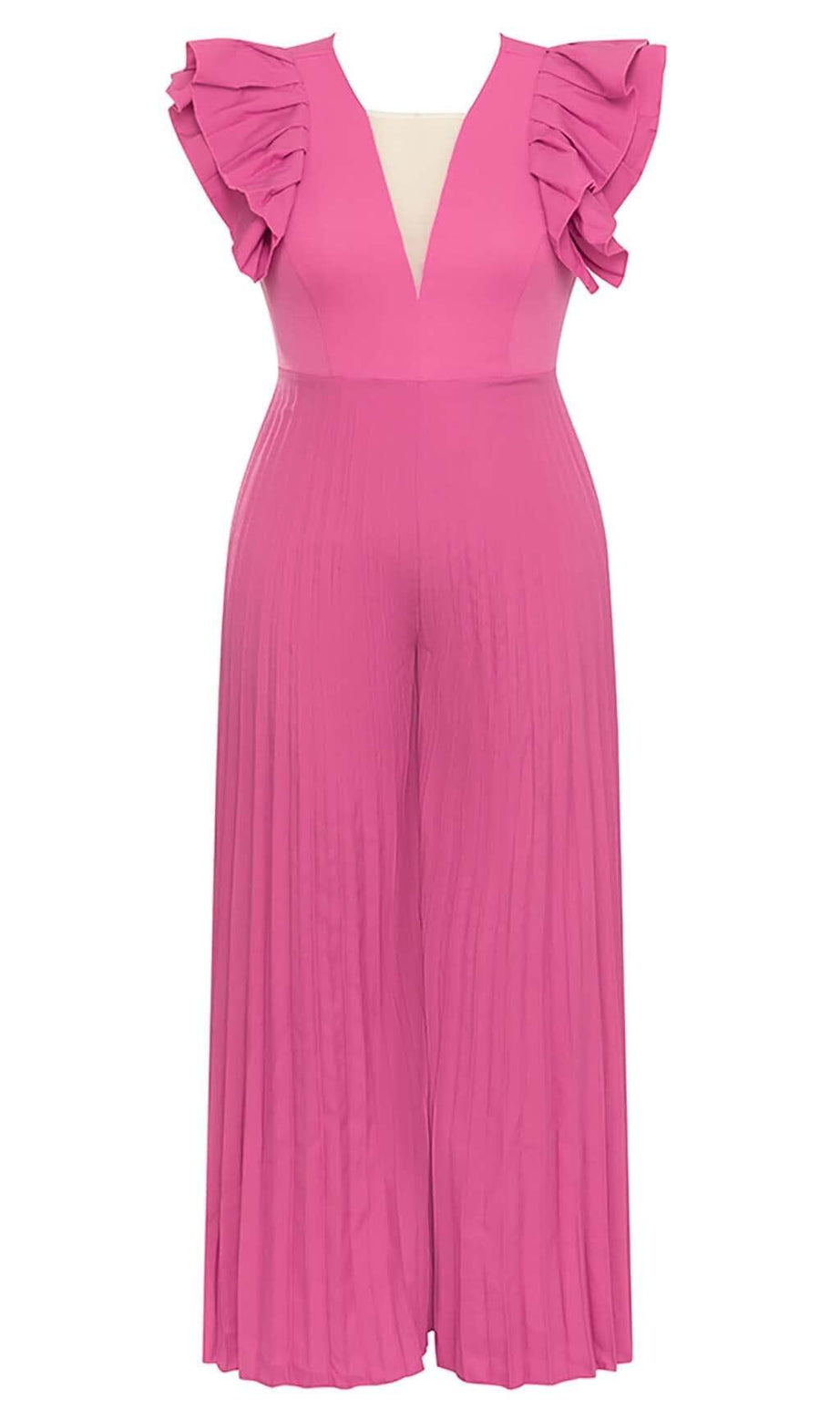 PLUNGE PLATED MAXI DRESS IN RED