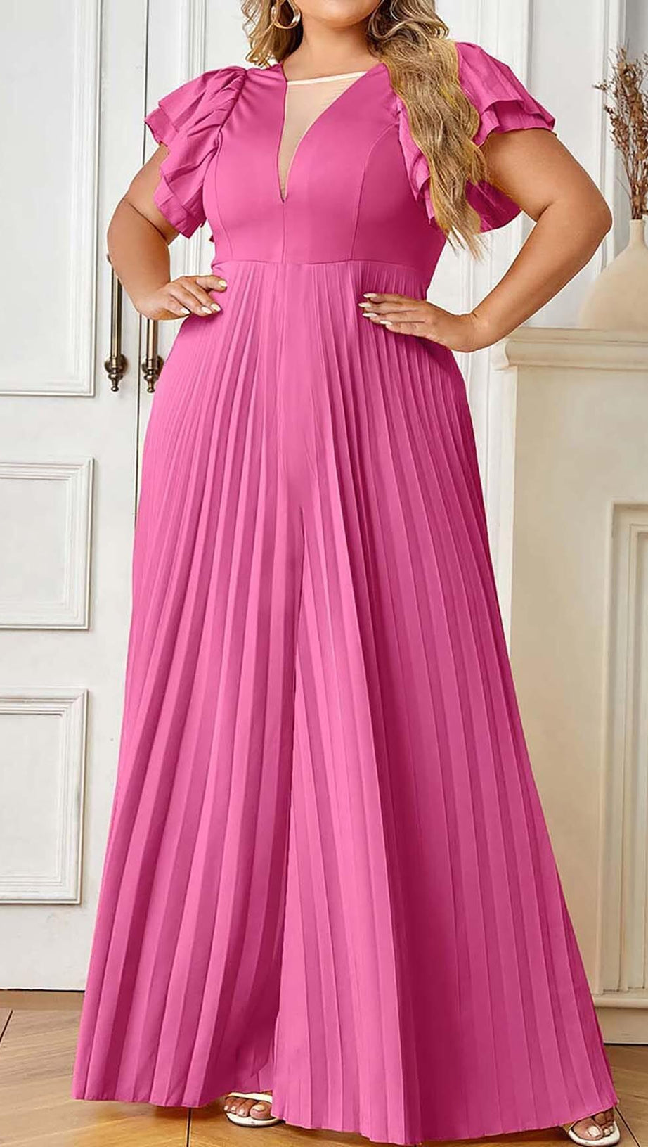 PLUNGE PLATED MAXI DRESS IN RED