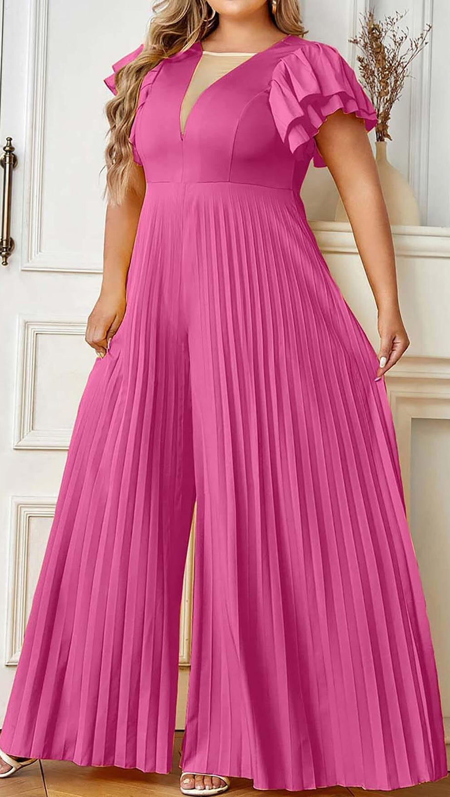 PLUNGE PLATED MAXI DRESS IN RED