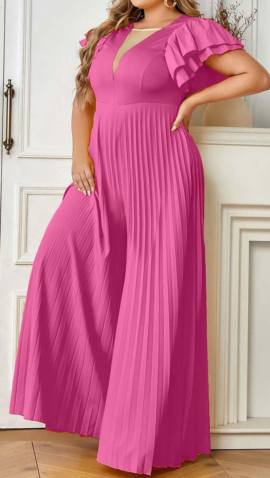 PLUNGE PLATED MAXI DRESS IN RED