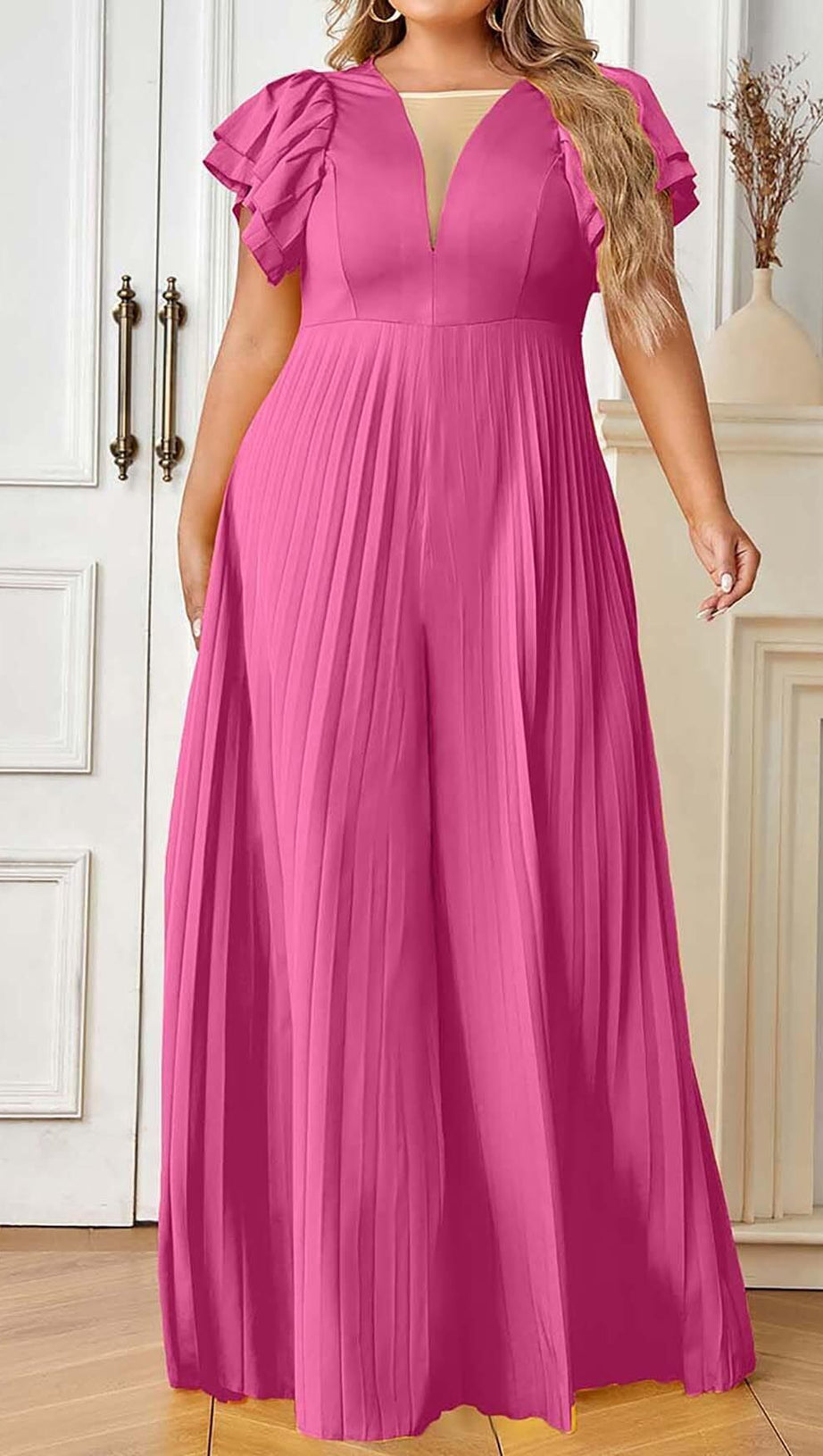 PLUNGE PLATED MAXI DRESS IN RED