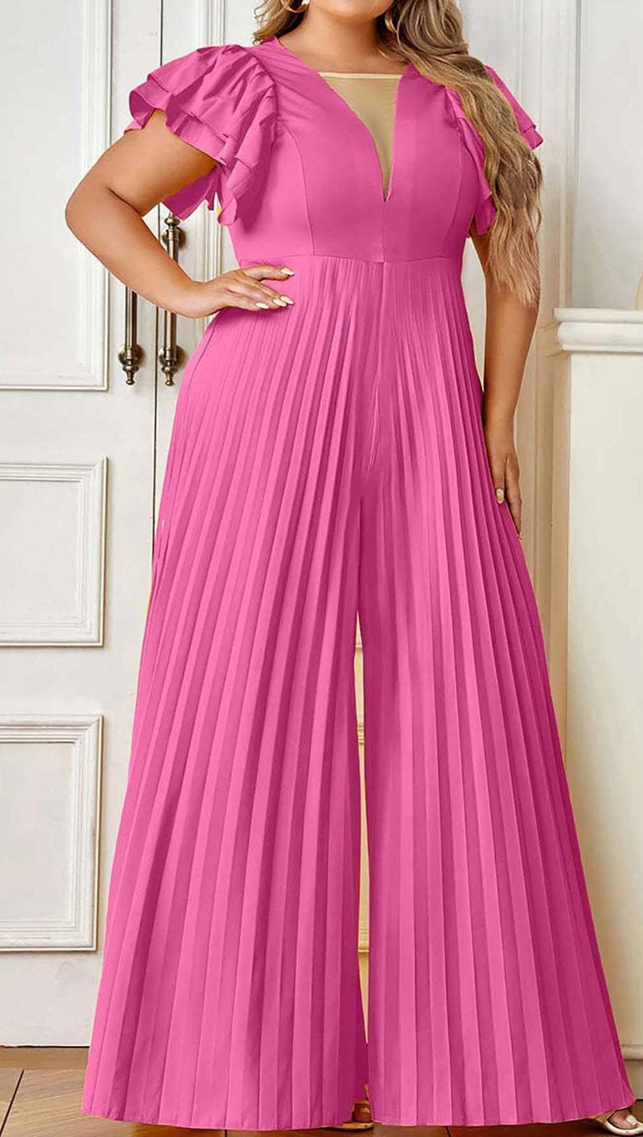 PLUNGE PLATED MAXI DRESS IN RED