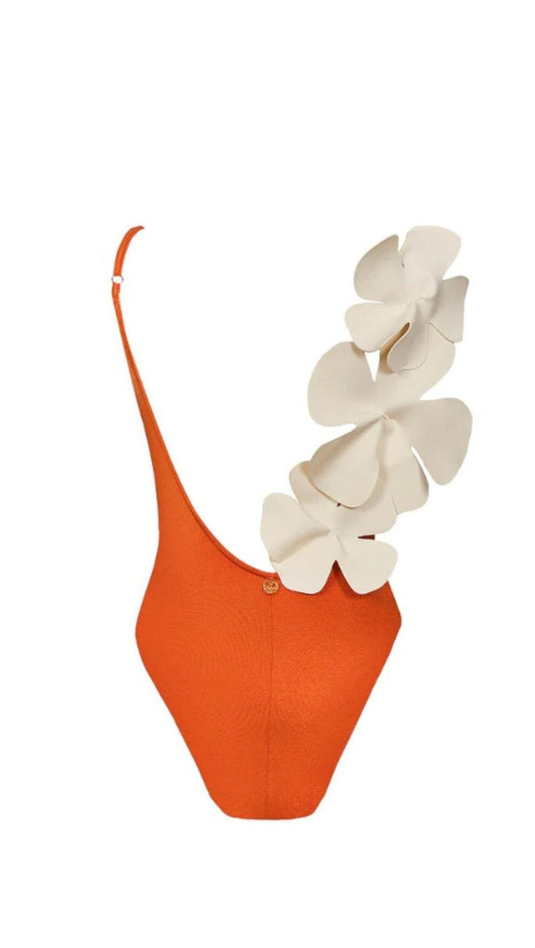 AIIZIE FLOWER DECOR BACKLESS ONE PIECE SWIMSUIT IN ORANGE - product image