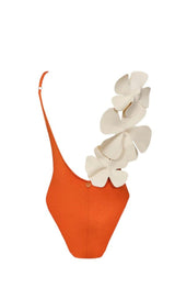 FLOWER DECOR BACKLESS ONE PIECE SWIMSUIT IN ORANGE