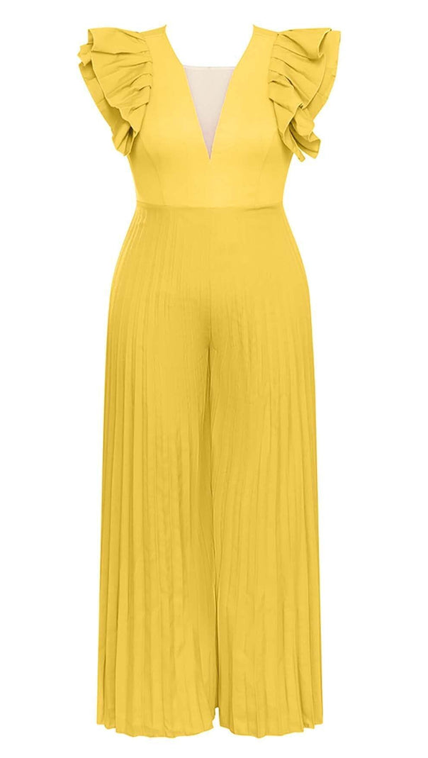 AIIZIE PLUNGE PLATED MAXI DRESS IN YELLOW - product image