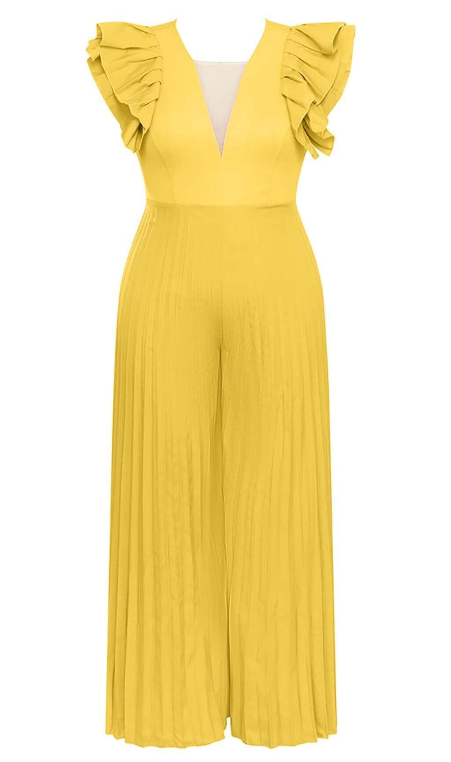 PLUNGE PLATED MAXI DRESS IN YELLOW