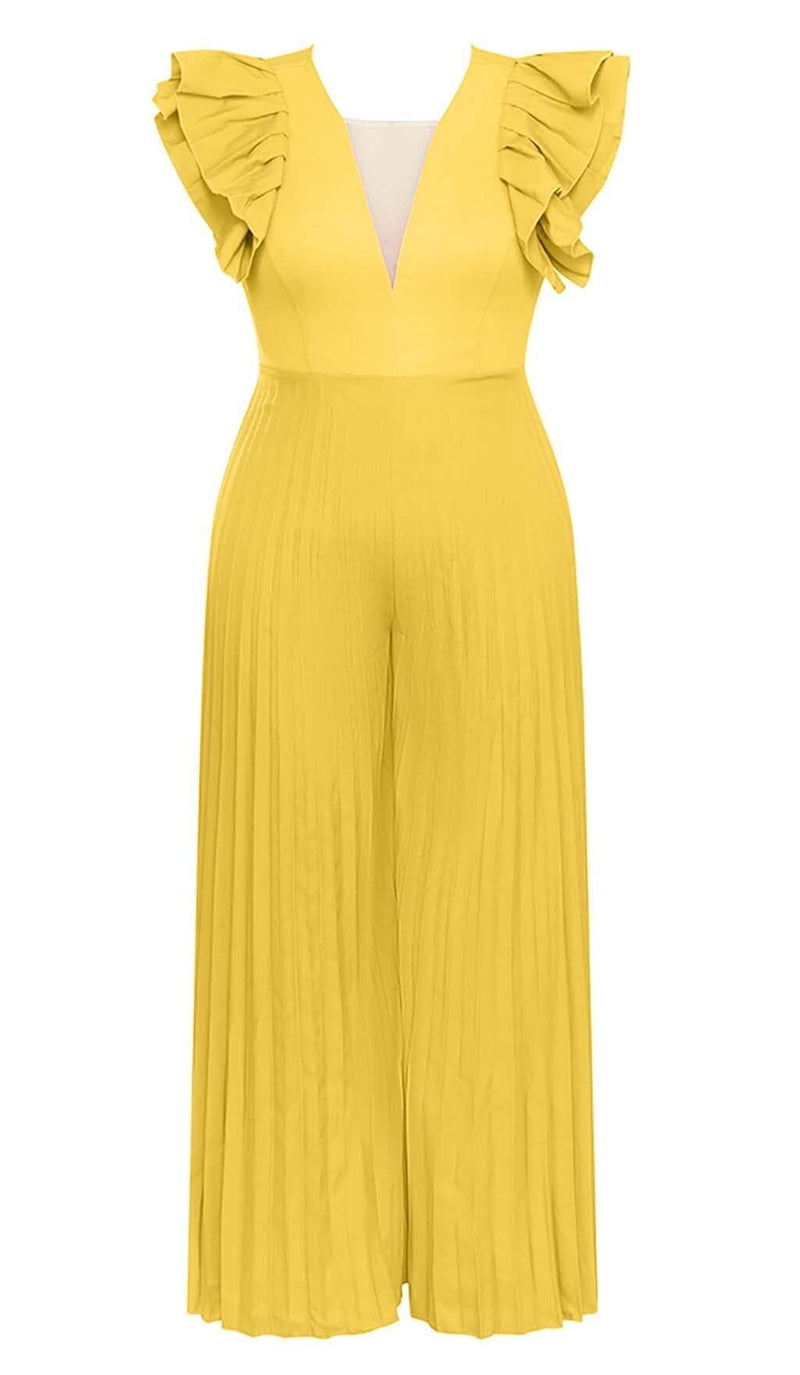 PLUNGE PLATED MAXI DRESS IN YELLOW