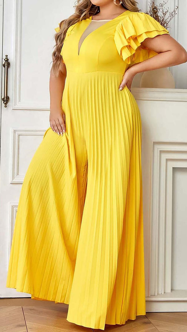AIIZIE PLUNGE PLATED MAXI DRESS IN YELLOW - product image