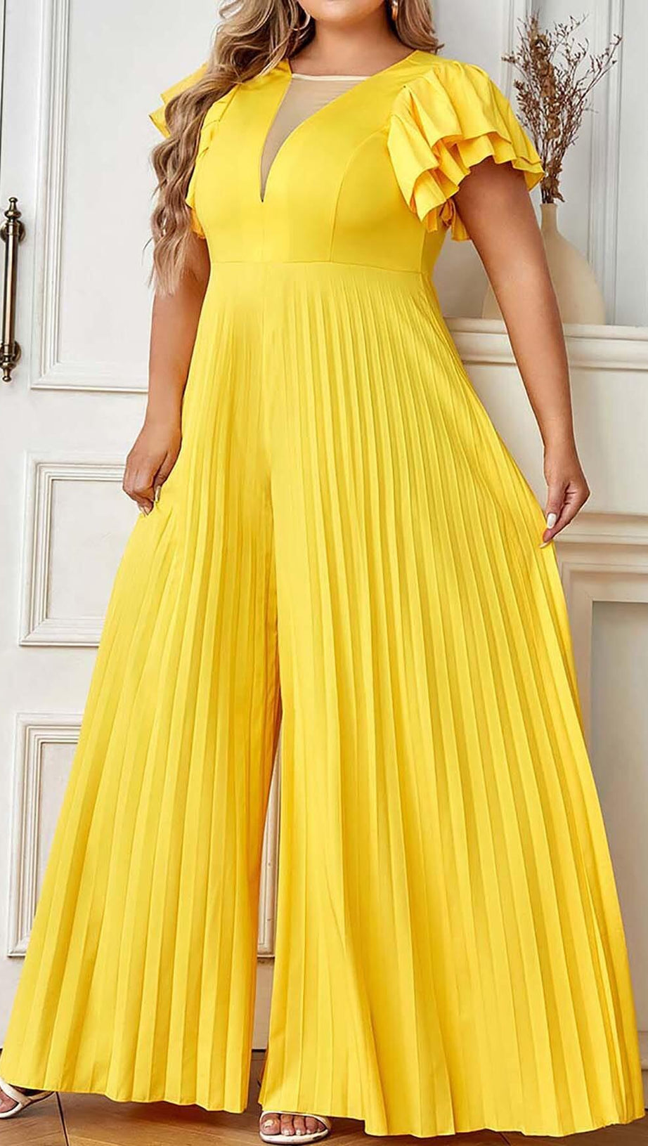 PLUNGE PLATED MAXI DRESS IN YELLOW