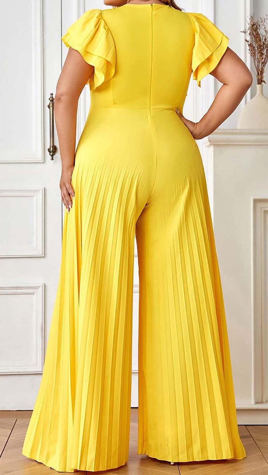 PLUNGE PLATED MAXI DRESS IN YELLOW