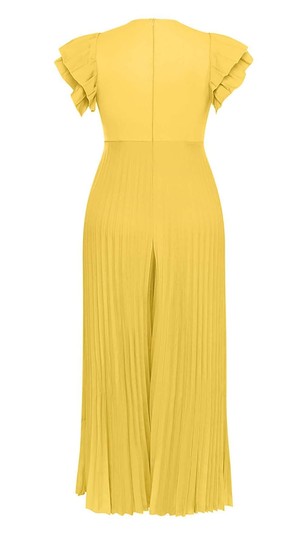 AIIZIE PLUNGE PLATED MAXI DRESS IN YELLOW - product image