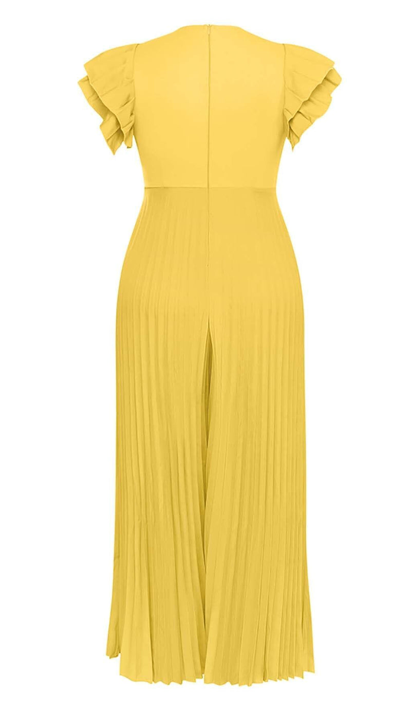 PLUNGE PLATED MAXI DRESS IN YELLOW