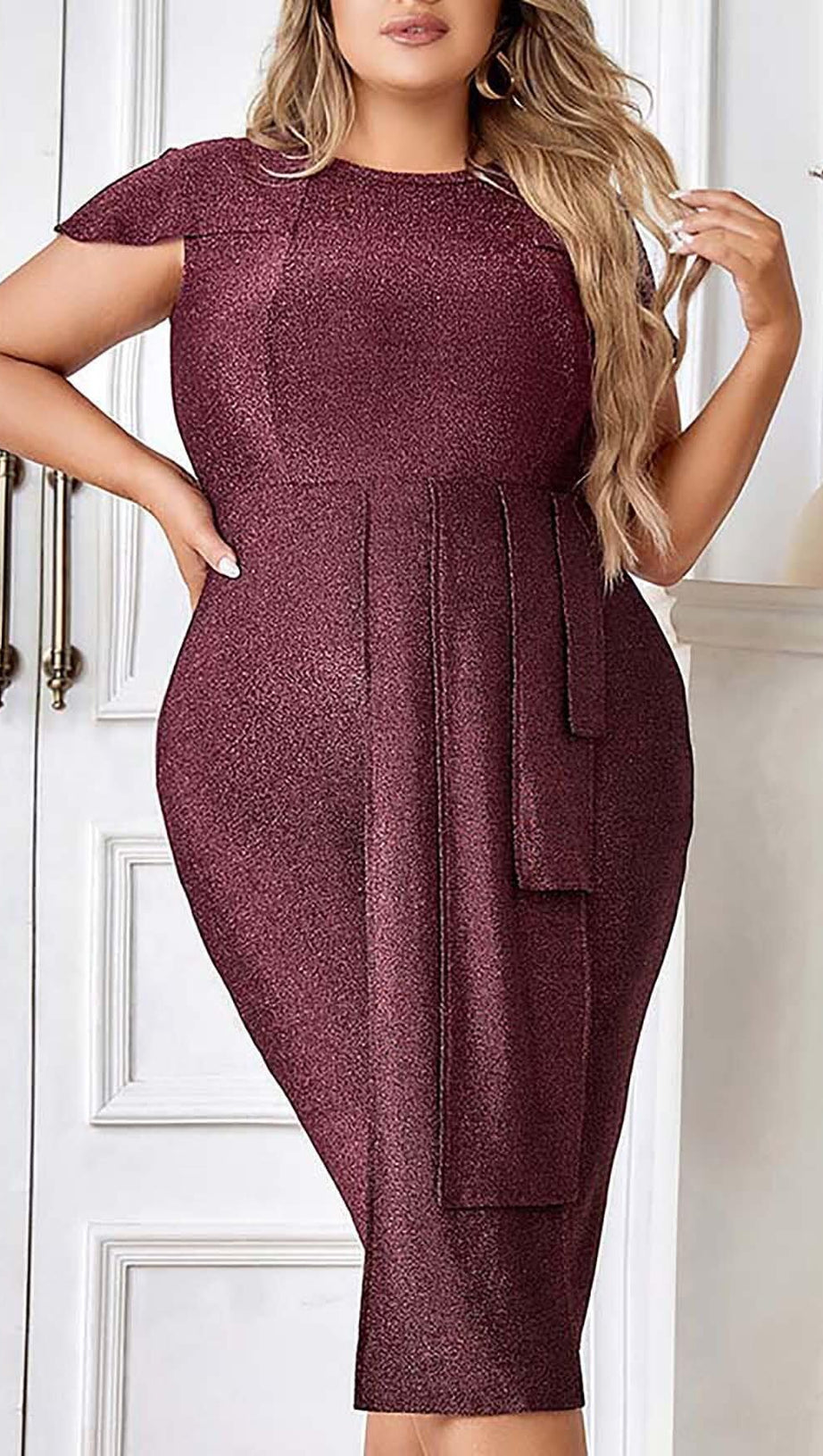 PLUS GLITTER MIDI DRESS IN BROWN