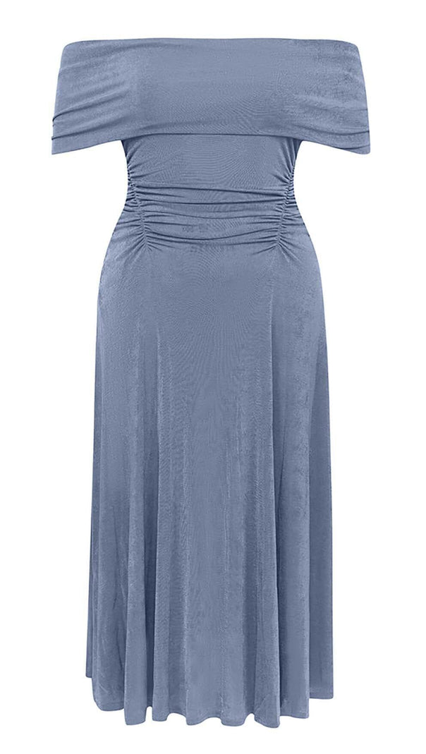 AIIZIE PLUS OFF SHOULDER MIDI DRESS IN BLUE - product image