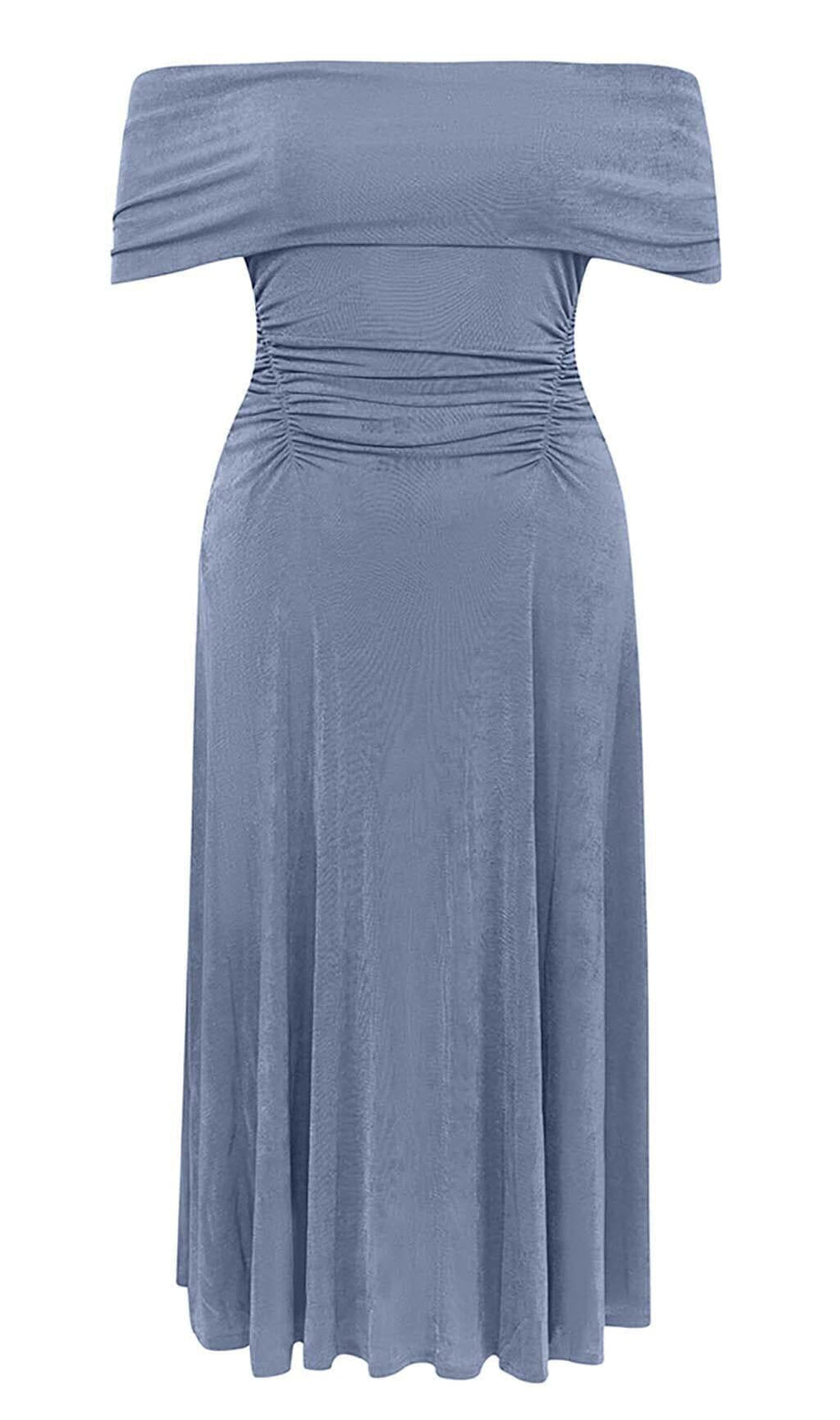 PLUS OFF SHOULDER MIDI DRESS IN BLUE