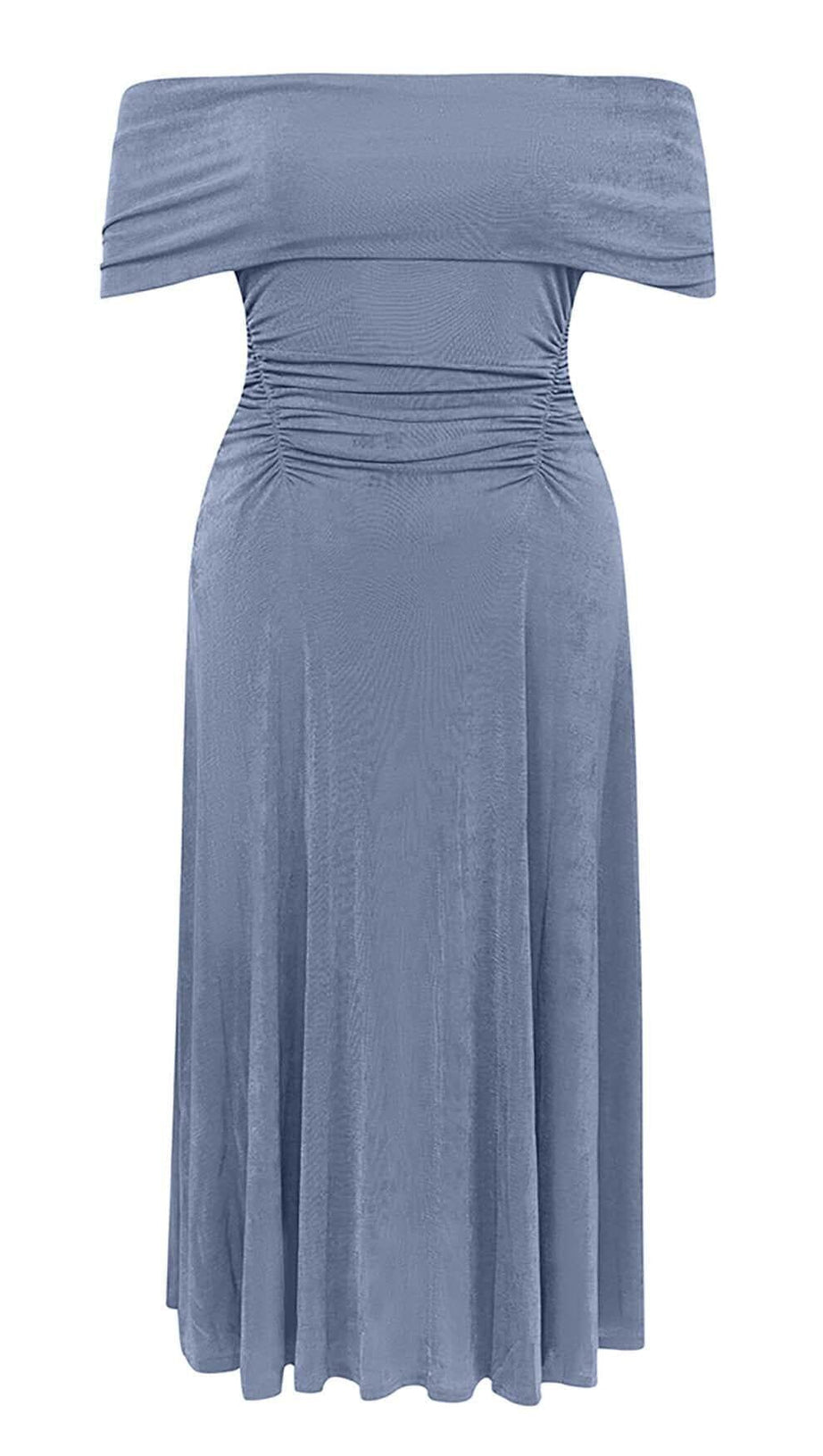 PLUS OFF SHOULDER MIDI DRESS IN BLUE