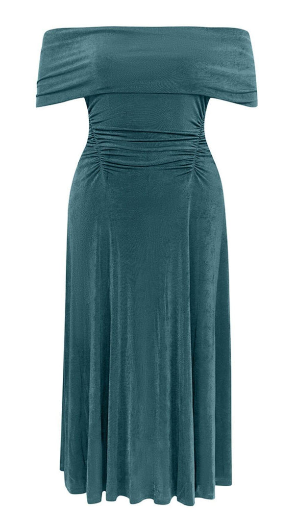 AIIZIE PLUS OFF SHOULDER MIDI DRESS IN GREEN - product image