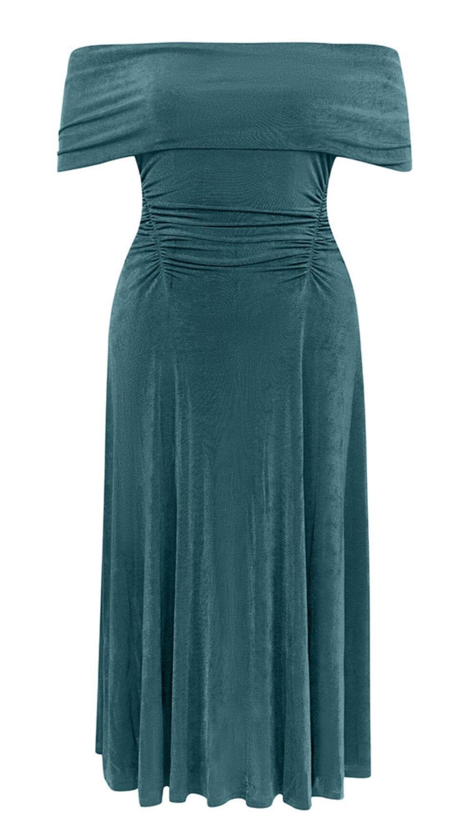 PLUS OFF SHOULDER MIDI DRESS IN GREEN