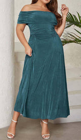 PLUS OFF SHOULDER MIDI DRESS IN GREEN